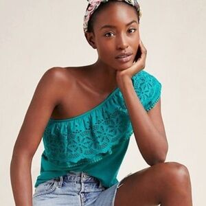 NWT! Anthropologie One Shoulder Teal One Shoulder Top L